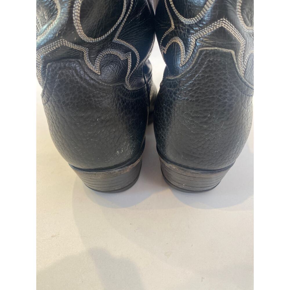 Tony Lama Black w/ White Stitched Cowboy Boots EUC Sz 9 Men’s Leather - Picture 6 of 13